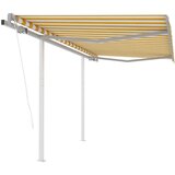 vidaXL avtomatsko zložljiva tenda s stebrički 3,5x2,5 m rumena in bela | Shoptok.si