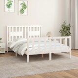 Maison Chic Posteljni okvir - Dvoposteljna postelja - Zakonska postelja z vzglavjem bel trdna borovina 140x200 cm-J15892, (21763347) | Shoptok.si