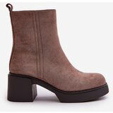 Boto Eco Suede Women's Ankle Boots With Heel Insulated Dark Beige Meriluna | Shoptok.si