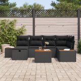 vidaXL 7-delni set vrtnih kavčev z blazinami Črni Poli ratan | Shoptok.si