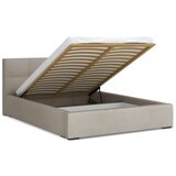 Makamii Sivorjava žametna oblazinjena zakonska postelja s prostorom za shranjevanje z letvenim dnom 140x200 cm Hiko – | Shoptok.si