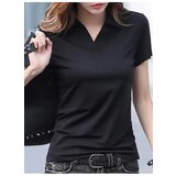 Dewberry 73369 Womens Collar Detailed Lycra Flexible T-Shirt-BLACK | Shoptok.si