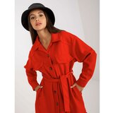 Fashion Hunters Long red top shirt with a belt Cene
