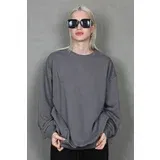 Madmext Smoky Crew Neck Printed Sweatshirt