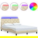 Maison Chic Posteljni okvir - Dvoposteljna postelja - Zakonska postelja z LED brez vzmetnice krem 140x200 cm tkanina, (21697321) Cene