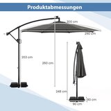 Vrt Suncobran od 300 cm s LED rasvjetom, 9 načina rada, konzolni suncobran s vrećama pijeska i ručicom, podesivi kut nagiba, sivi | shoptok.hr