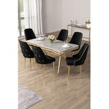 Hanah home trpezarijski set Vae, sto i 6 stolica, ploča u dekoru belog mermera, zlatne noge, crna tkanina Babyface | Eponuda.com