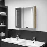 vidaXL LED kopalniška omarica z ogledalom bela in hrast 62x14x60 cm, (20622235) Cene