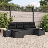 vidaXL 6-delni vrtni kavč set z blazinami črn poli ratan | Shoptok.si