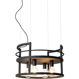QAZQA Industrijska viseča svetilka črna s stojalom okrogle 4 luči - Cage Rack