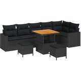 vidaXL 9-delni vrtni sofa set z blazinami Črna Poli ratan Akacija, 3-delni vrtni jedilni set z blazinami Črna Poli ratan Akacija Cene