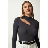 Happiness İstanbul Women's Anthracite Cut Out Detailed Ribbed Knitted Blouse cene