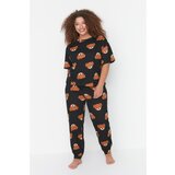 Trendyol Curve Anthracite Patterned Knitted Pajamas Set Cene