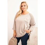 Kesi Włoski Plus Size women's cotton blouse with print beige Cene