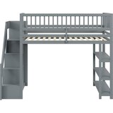 Lumor Postelja z mezzanine 90x200 cm iz lesa - S policami in omaro - Z visokimi palicami - Siva, (22155805) | Shoptok.si