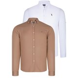 Dewberry DUAL SET G674 MENS SHIRT-WHITE-CAMEL | shoptok.hr