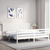  Okvir za krevet s uzglavljem bijeli 200x200 cm od masivnog drva | shoptok.hr