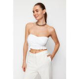 Trendyol White Crop Frilly Knitted Bustier Cene