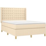  Box spring postelja z vzmetnico LED krem 140x200 cm blago, (20884386) | Shoptok.si
