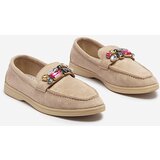 Resti Eco suede light brown women's moccasins with decorative crystals Nellens- Footwear | Shoptok.si