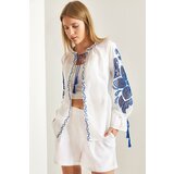 Bianco Lucci Women's Tied Collar Embroidered Loose Shirt | shoptok.hr