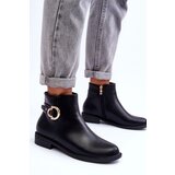 Boto Leather Ankle Boots with Flat Heel Black Meronei | Shoptok.si