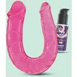 DEEP DIVER DOUBLE DILDO WITH ANAL LUBRICANT 50ML PINK