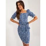 Fashion Hunters Dark blue summer dress with embroidery