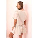 Kesi Włoski Women's cotton set with wide shorts beige | shoptok.hr