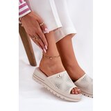 VINCEZA Women's Leather Wedge Sandals Beige 41477 | Shoptok.si