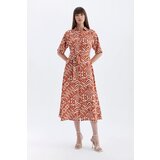 Defacto A-Line Shirt Collar Patterned Short Sleeve Midi Dress Cene