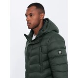 Ombre Men's winter quilted parka jacket - dark olive green | Shoptok.si