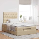 vidaXL Otomanski posteljni okvir z vzmetnico krem 120x200 cm blago | Shoptok.si
