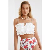 Trendyol White Ruffle Crop Woven Blouse | Shoptok.si