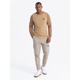 Ombre Men's cotton sweater with patch and raglan sleeves - brown | Eponuda.ba