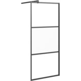 Pregrada za tuš s policom crna 80 x 195 cm s mutnim staklom ESG | shoptok.hr