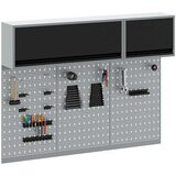  Set od 5 komada ormar za alate i ploča s kukama montirano na zid crni metal Slike