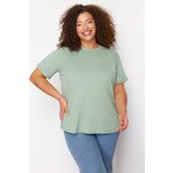 Trendyol Curve Mint Green Button Detailed Knitted T-shirt Cene