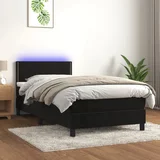 vidaXL Box spring postelja z vzmetnico LED črna 90x200 cm žamet