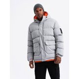 Ombre Men's sports warm jacket with double hood - grey Cijene