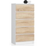 AKORD Komoda, 5 Predalov, Bela/Hrast Sonoma, (5000332329) | Shoptok.si