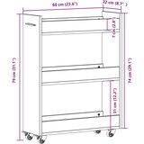 vidaXL Omarica s kolesi siva sonoma 60x22x79 cm inženirski les | Shoptok.si
