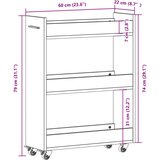 vidaXL Ormarić s kotačima 60 x 22 x 79 cm od konstruiranog drva | shoptok.hr