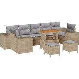  set vrtnega kavča s 10 kosi in blazinami, bež, poli ratan, akacija | Shoptok.si