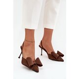 Boto High heels with open heels and bow Brown Eklevia | shoptok.hr