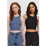 Urban Classics Women's Cropped Rib Top - 2 Pack Blue+Black | shoptok.hr