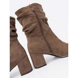 Shelvt Dark beige suede ankle boots on a heel | shoptok.hr