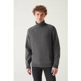 Avva Men's Anthracite Full Turtleneck Raglan Sleeve Pocket Detailed Comfort Fit Relaxed Cut Wool Sweater cene