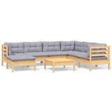 The Living Store Vrtna sedežna garnitura 8-delna s sivimi blazinami borovina - Vrtna Sedežna Garnitura, (21421906) | Shoptok.si