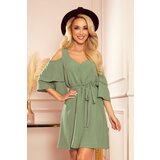 Numoco 292-6 MARINA airy dress with a neckline - OLIVE color | Shoptok.si
